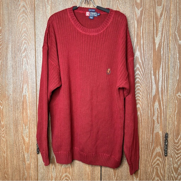 Chaps Ralph Lauren Crown Cable Knit Hand Framed‎ Red Pullover Sweater Men's 2XLT - Picture 1 of 7
